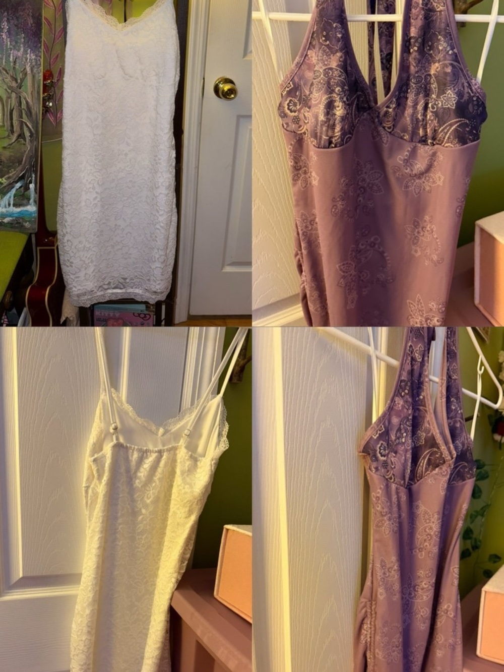 ROMWE White Lace Slip Dress with Lavender Paisley Satin Slip